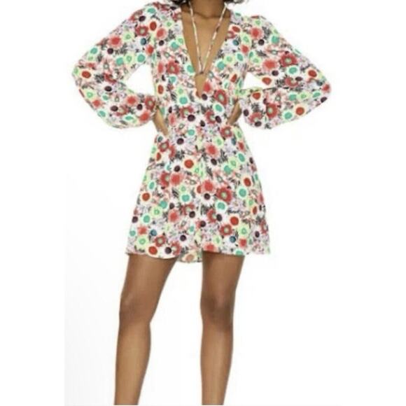 AFRM Caprice Floral Long Sleeve Mini Dress XS - Picture 2 of 5